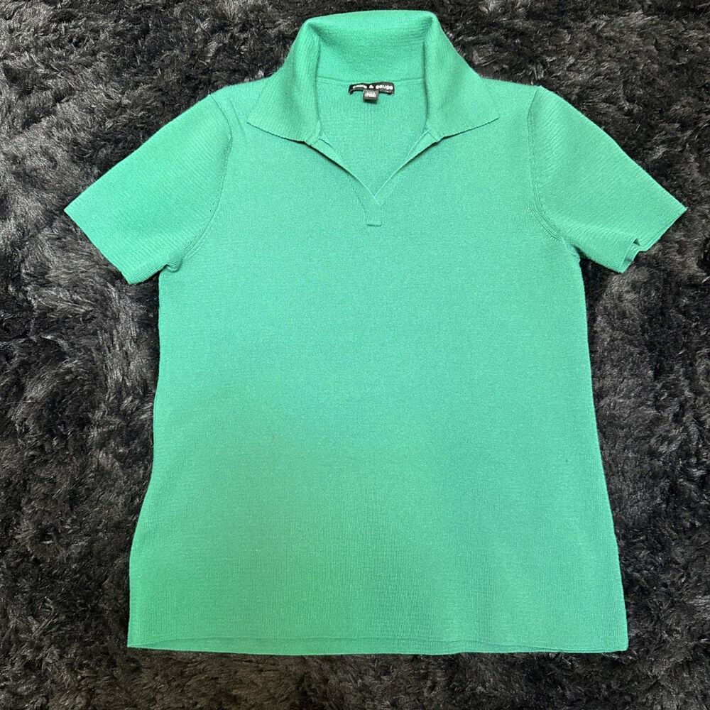 Cable & Gauge Women's Green Heavy Knit Collared Short Sleeve Polo Top Size LG